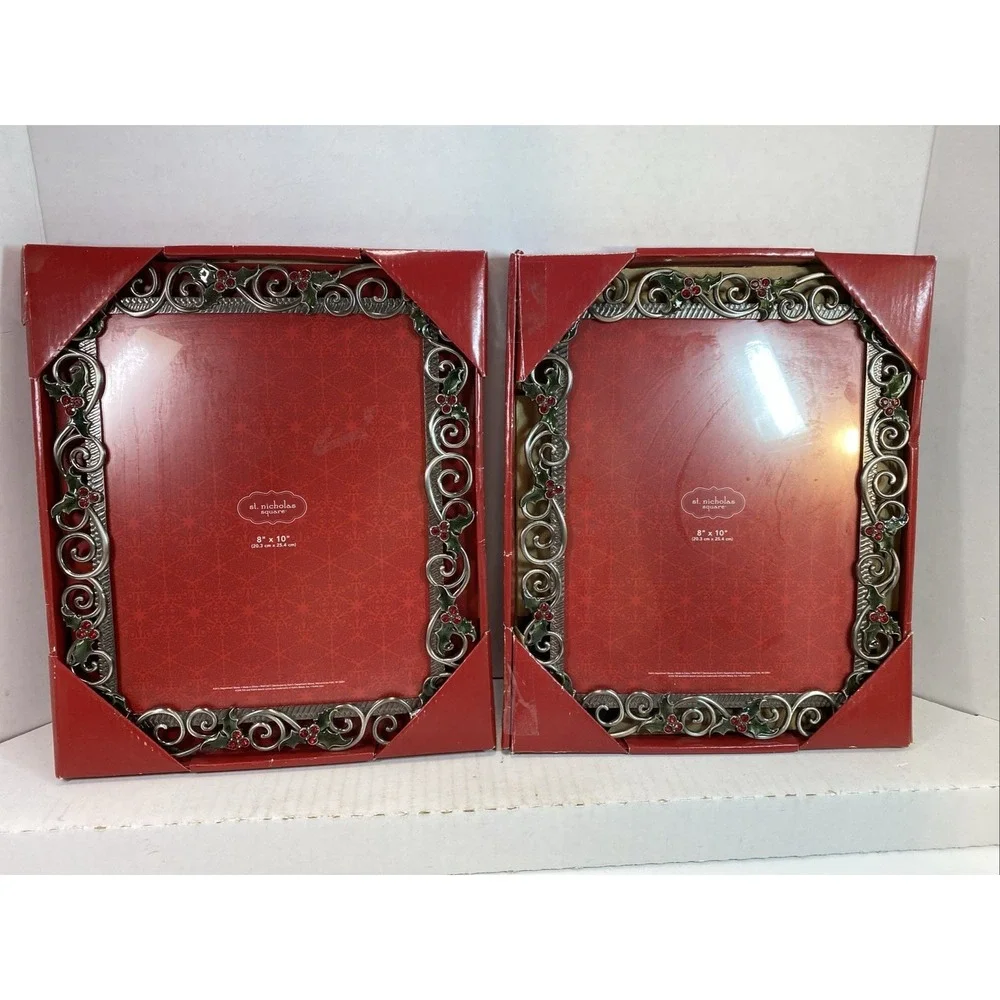 Set Of 2 ~ St Nicholas Square 8x10 Silver rhinestone Holly photo frame Picture